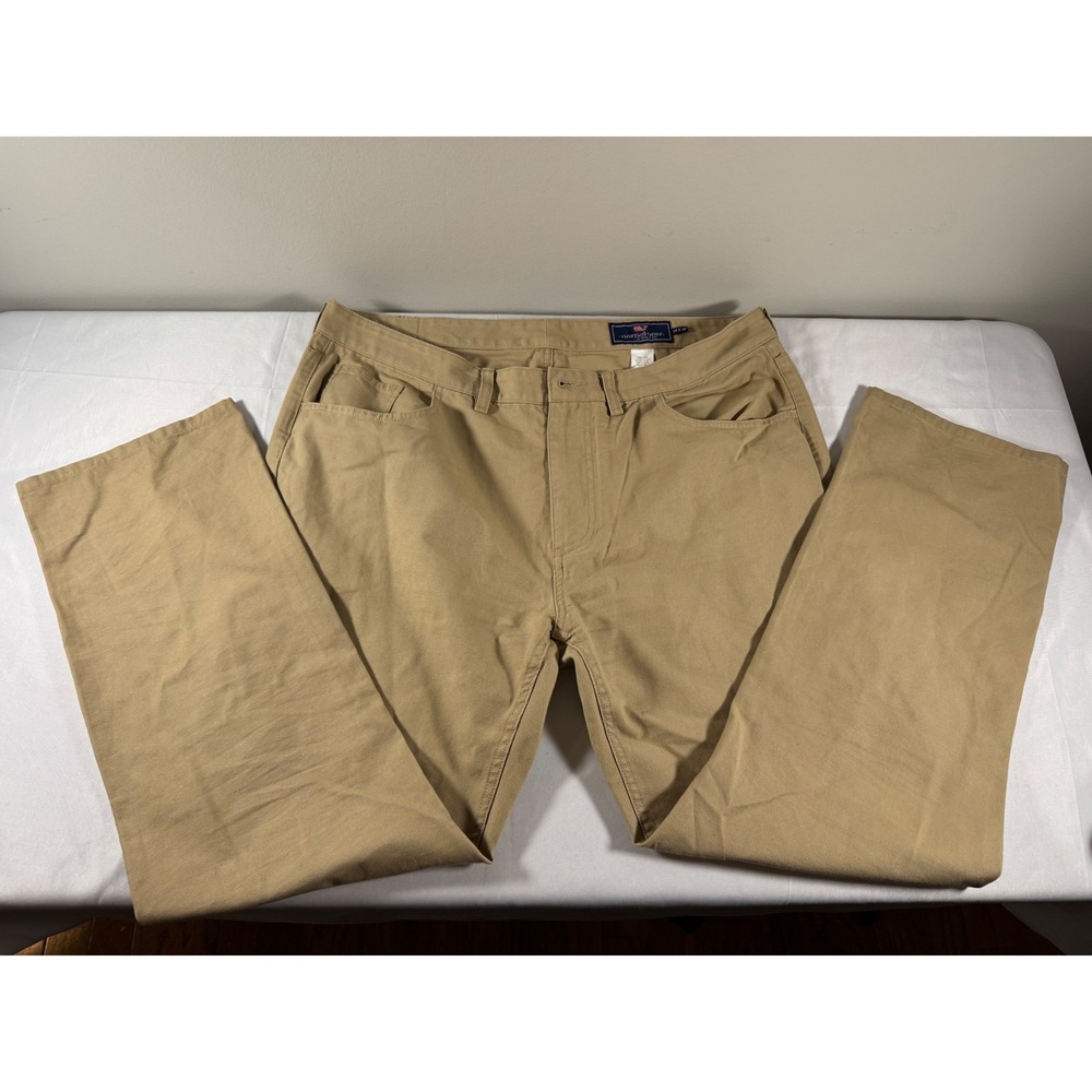 Vineyard Vines Mens Khaki Canvas Straight Leg Pants 38x30 Tan Cotton Trousers